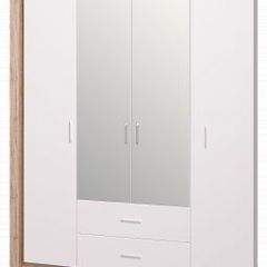 Шкаф для одежды с ящиками 4-х створчатый с зеркалом Люмен 16 в Кудымкаре - kudymkar.mebel24.online | фото