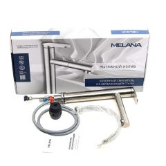 Смеситель д/кухни MELANA-F610303 Stello нерж.сталь, однорычажный, сатин, вытяжной излив в Кудымкаре - kudymkar.mebel24.online | фото 2