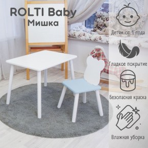 Детский комплект стол и стул «Мишка» Rolti Baby  (голубая столешница/голубое сиденье/белые ножки) в Кудымкаре - kudymkar.mebel24.online | фото