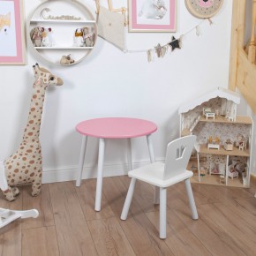 Комплект детский стол КРУГЛЫЙ и стул КОРОНА ROLTI Baby (розовая столешница/белое сиденье/белые ножки) в Кудымкаре - kudymkar.mebel24.online | фото