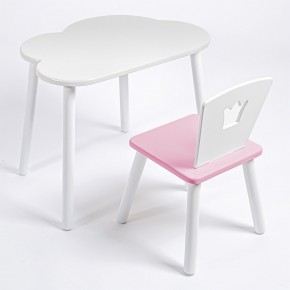 Комплект детский стол ОБЛАЧКО и стул КОРОНА ROLTI Baby (белая столешница/розовое сиденье/белые ножки) в Кудымкаре - kudymkar.mebel24.online | фото