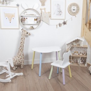 Комплект детский стол ОБЛАЧКО и стул МИШКА ROLTI Baby (белая столешница/белое сиденье/цветные ножки) в Кудымкаре - kudymkar.mebel24.online | фото