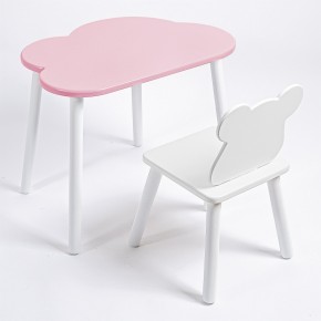 Комплект детский стол ОБЛАЧКО и стул МИШКА ROLTI Baby (розовая столешница/белое сиденье/белые ножки) в Кудымкаре - kudymkar.mebel24.online | фото 1