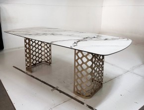 Стол CHIAVARI 220 KL-188 Контрастный мрамор матовый, итальянская керамика / Шампань, ®DISAUR в Кудымкаре - kudymkar.mebel24.online | фото 6