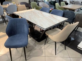 Стол Ниагара 140 БЕЖЕВЫЙ МРАМОР, стекло / ЧЕРНЫЙ М-City в Кудымкаре - kudymkar.mebel24.online | фото 2