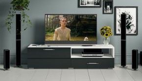 Тумба под ТВ Ларго 1,4, цвет корпус белый/фасады МДФ чёрный глянец, ШхГхВ 140х46х35 см., НЕ универсальная сборка в Кудымкаре - kudymkar.mebel24.online | фото 12